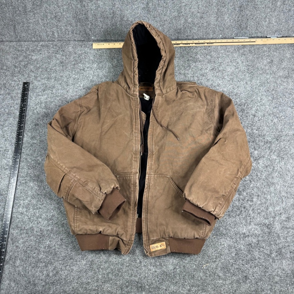 Wolverine Jacket Mens XL Brown Cotton Canvas Hooded Workwear Quilted Lined Good
